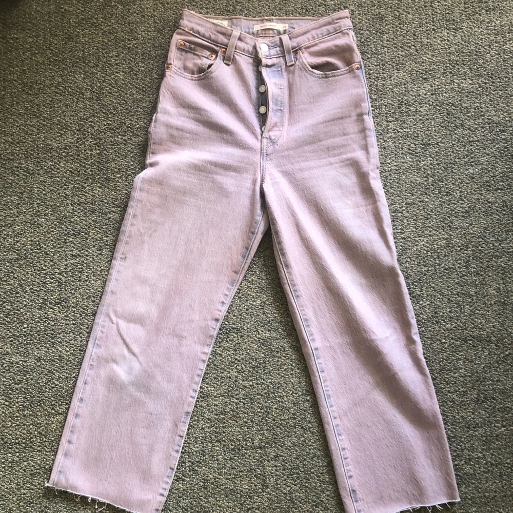 Levi's Ribcage Cropped Lavender Straight Jeans Sz 25 Button Fly